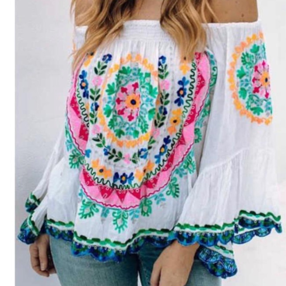 The Coco Brand BOHO MEXICAN Handmade Off the Shoulders Top Size S/M Retail $108